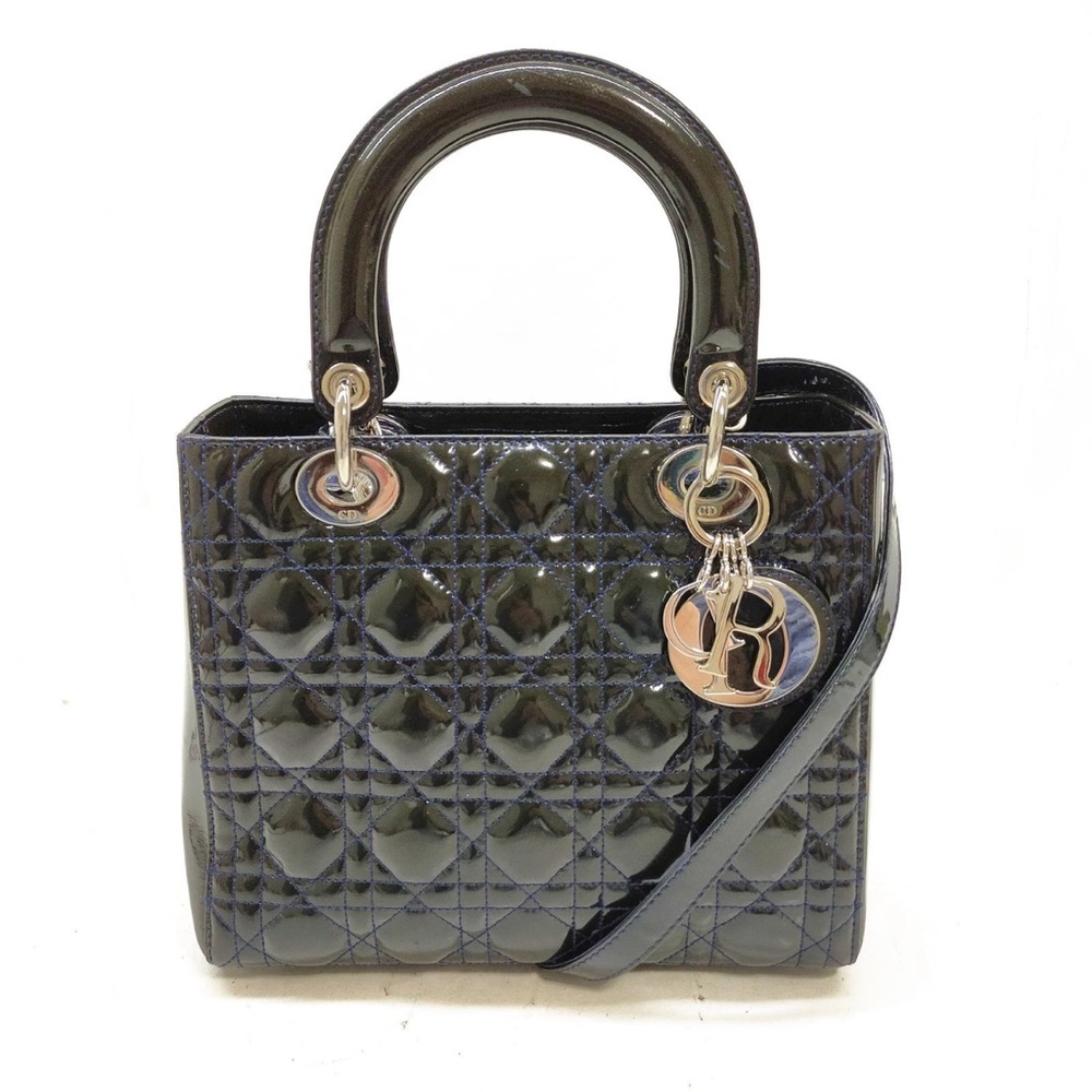 Christian Dior Hand Bag Navy Blue Patent leather 3294702